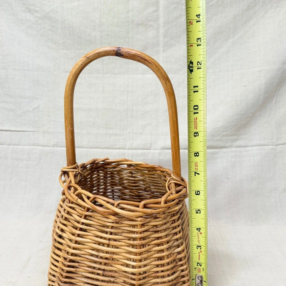 Vintage Wicker Gathering Basket with Handle English Cottage Shelf Decor